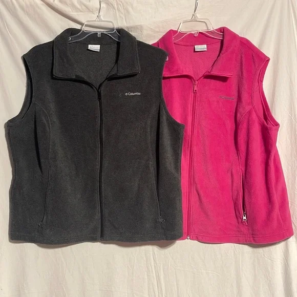 Columbia 3X Fleece Vest Bundle Gray Pink Zip Up Plus Size Women’s Jacket Soft - Picture 1 of 7